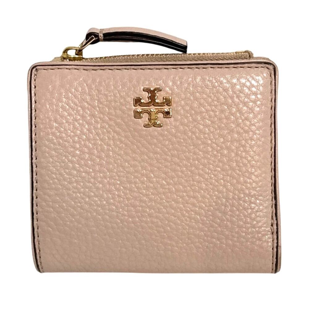 Tory Burch Emerson Leather Mini Bi-Fold Wallet Pink Moon Shell Pink EUC